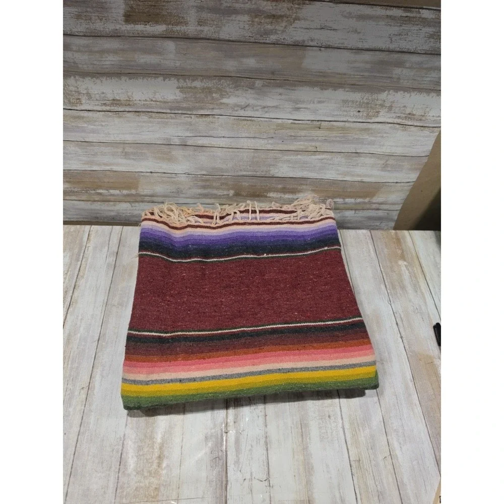 Mexican Serape Blanket Wool Multicolor Stripe‎ Woven Throw 56x88 Southwestern